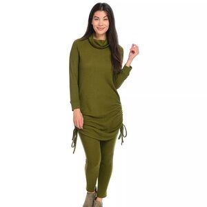 Jorge Pérez Olive Cozy Knit Long Sleeve Funnel Neck Cinched Tunic Dress